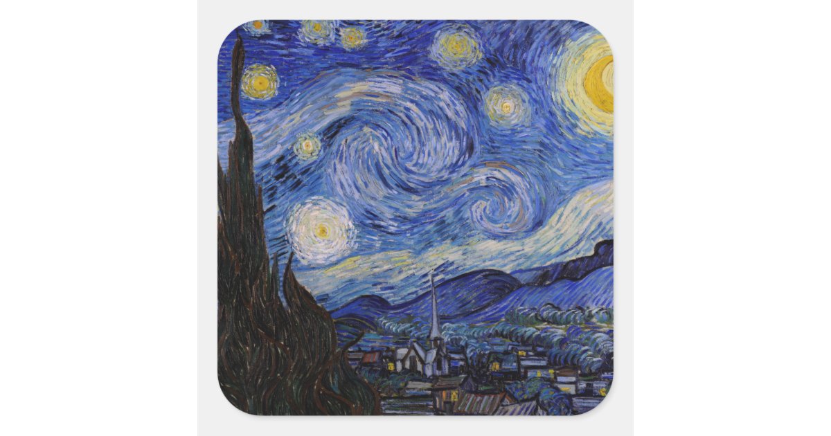 Vincent Van Gogh - The Starry night Square Sticker | Zazzle