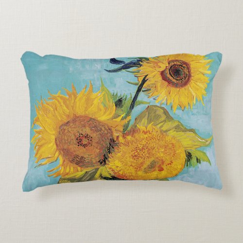Vincent Van Gogh _ Three Sunflowers in a Vase Accent Pillow
