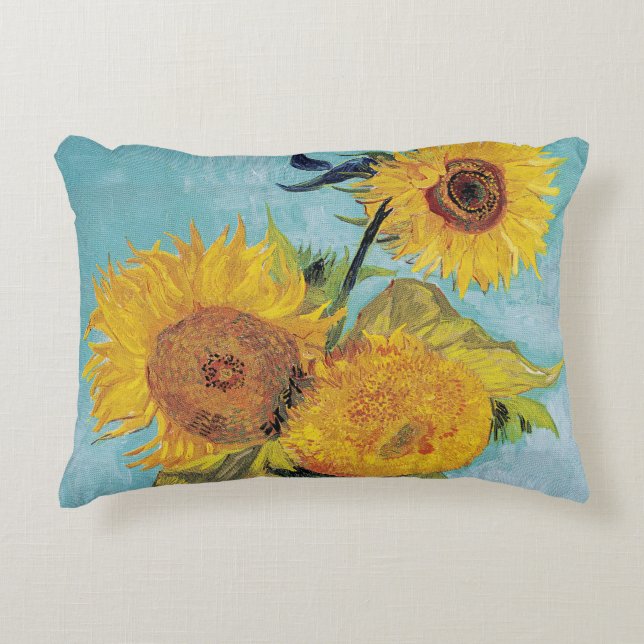 Vincent Van Gogh - Three Sunflowers in a Vase Accent Pillow (Front)