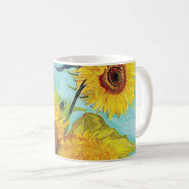 Vincent Van Gogh Three Sunflowers In a Vase Art Coffee Mug (Front Right)