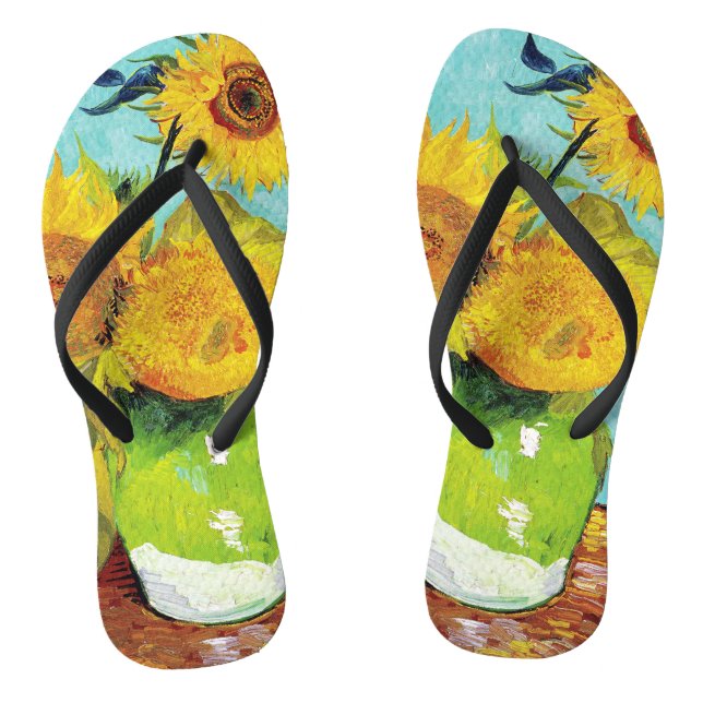 Vincent Van Gogh Three Sunflowers In a Vase Art Flip Flops (Footbed)