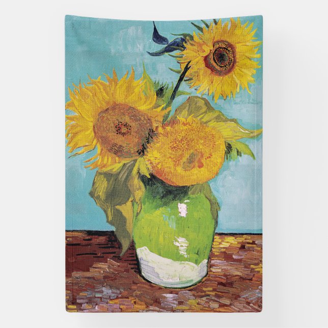 Vincent Van Gogh - Three Sunflowers in a Vase Banner (Vertical)