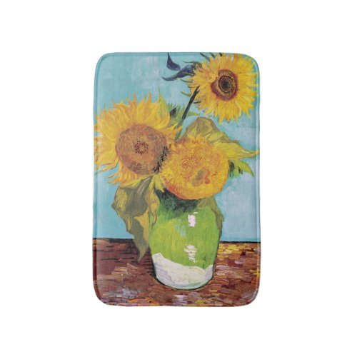 Vincent Van Gogh _ Three Sunflowers in a Vase Bath Mat