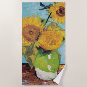 Vincent Van Gogh - Three Sunflowers in a Vase Beach Towel