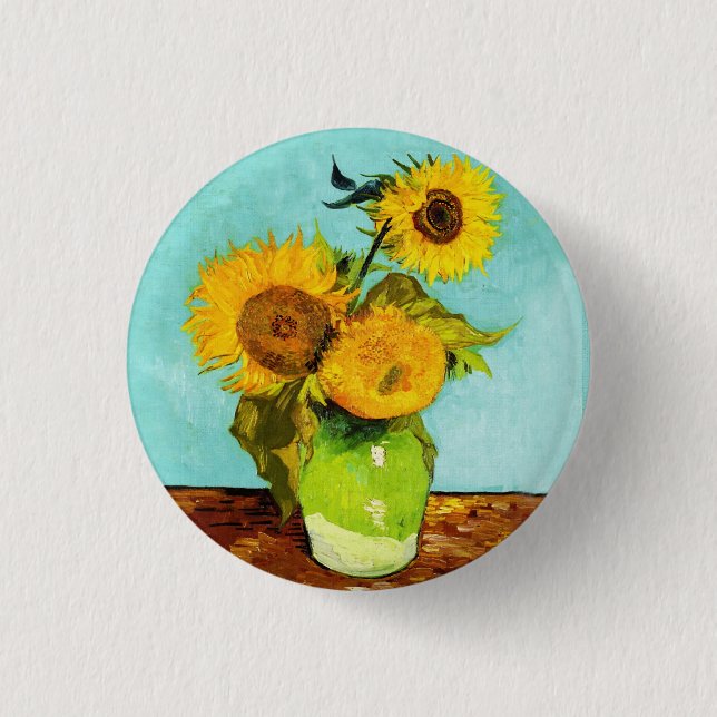 Vincent Van Gogh Three Sunflowers In A Vase Button (Front)
