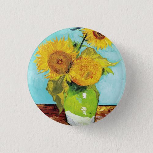Vincent Van Gogh Three Sunflowers In a Vase Button