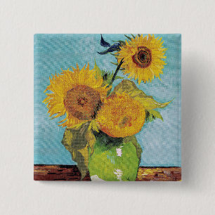 Vincent Van Gogh - Three Sunflowers in a Vase Button
