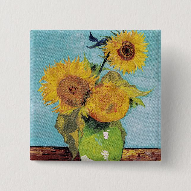 Vincent Van Gogh - Three Sunflowers in a Vase Button (Front)