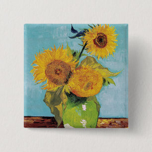 Vincent Van Gogh - Three Sunflowers in a Vase Button