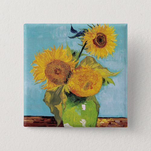 Vincent Van Gogh _ Three Sunflowers in a Vase Button