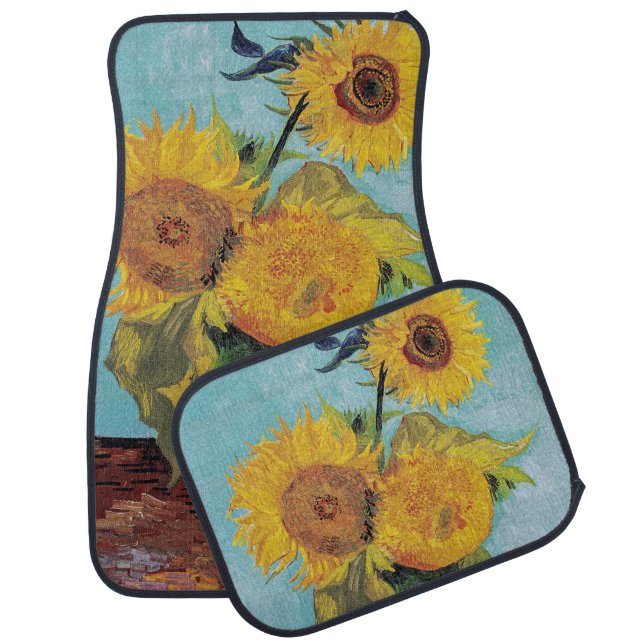 Vincent Van Gogh - Three Sunflowers in a Vase Car Floor Mat (Set)