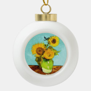 Vincent Van Gogh Three Sunflowers In A Vase Ceramic Ball Christmas Ornament