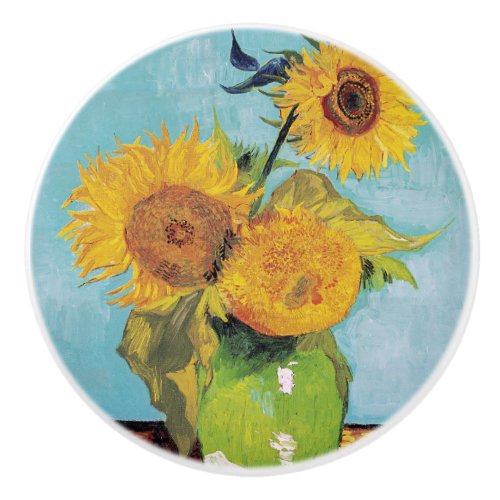 Vincent Van Gogh _ Three Sunflowers in a Vase Ceramic Knob
