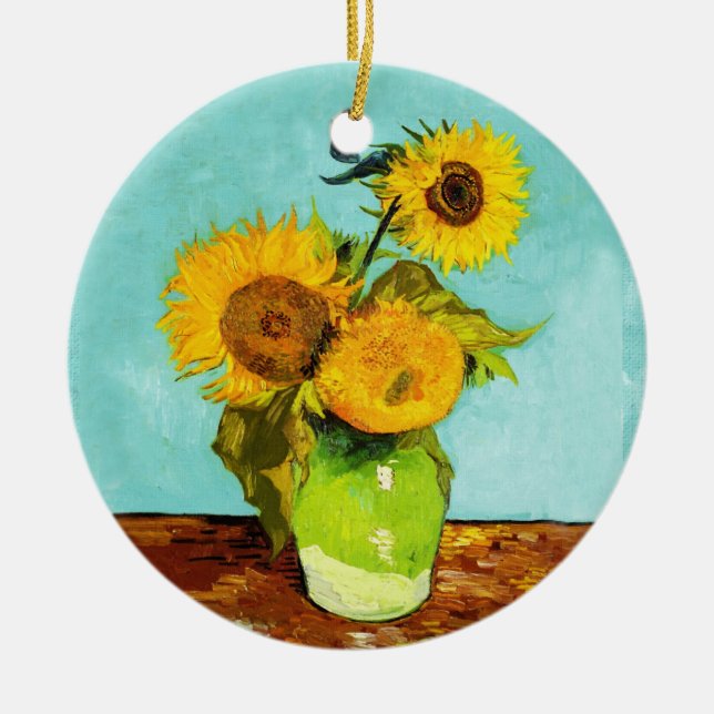 Vincent Van Gogh Three Sunflowers In A Vase Ceramic Ornament (Front)