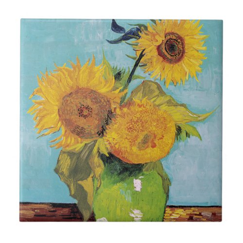 Vincent Van Gogh _ Three Sunflowers in a Vase Ceramic Tile