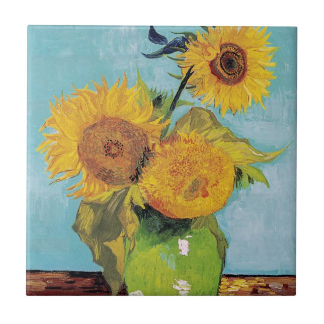 Vincent Van Gogh - Three Sunflowers in a Vase Ceramic Tile (Front)