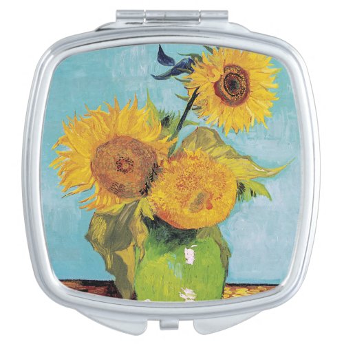 Vincent Van Gogh _ Three Sunflowers in a Vase Compact Mirror