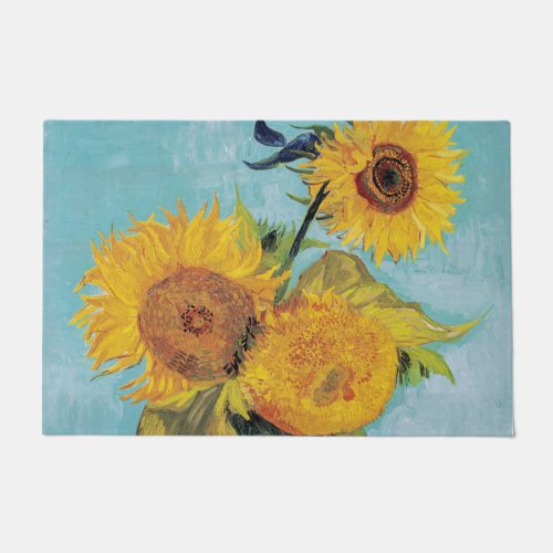 Vincent Van Gogh _ Three Sunflowers in a Vase Doormat