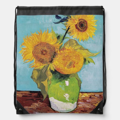 Vincent Van Gogh _ Three Sunflowers in a Vase Drawstring Bag