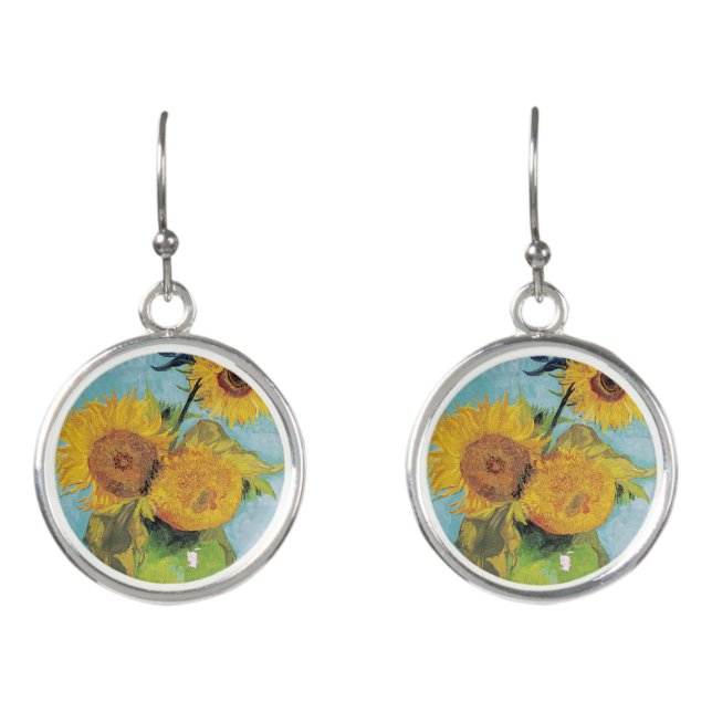Vincent Van Gogh - Three Sunflowers in a Vase Earrings (Front)