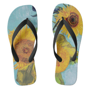 Vincent Van Gogh - Three Sunflowers in a Vase Flip Flops