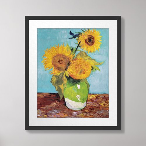 Vincent Van Gogh _ Three Sunflowers in a Vase Framed Art