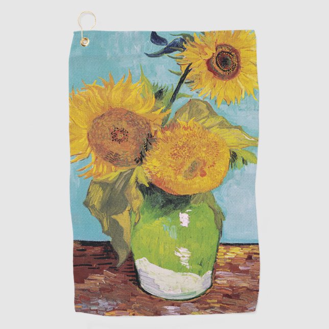 Vincent Van Gogh - Three Sunflowers in a Vase Golf Towel (Front)
