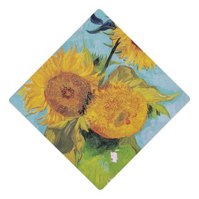 Vincent Van Gogh - Three Sunflowers in a Vase Graduation Cap Topper (Front)