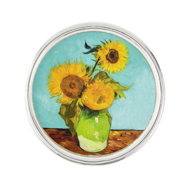 Vincent Van Gogh Three Sunflowers In A Vase Lapel Pin (Front)