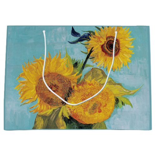 Vincent Van Gogh _ Three Sunflowers in a Vase Large Gift Bag
