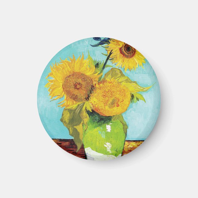 Vincent Van Gogh Three Sunflowers In a Vase Magnet (Front)