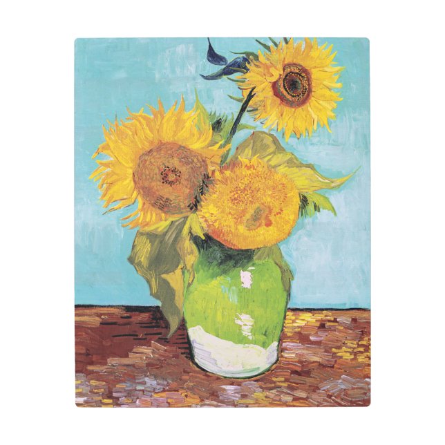 Vincent Van Gogh - Three Sunflowers in a Vase Metal Print (Front)