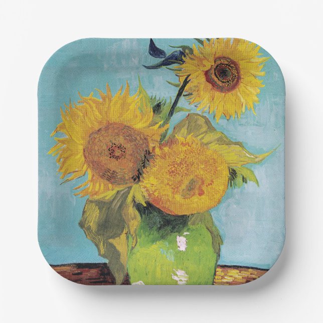 Vincent Van Gogh - Three Sunflowers in a Vase Paper Plates (Front)