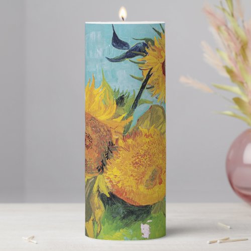 Vincent Van Gogh _ Three Sunflowers in a Vase Pillar Candle