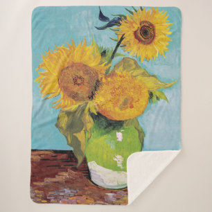 Vincent Van Gogh - Three Sunflowers in a Vase Sherpa Blanket