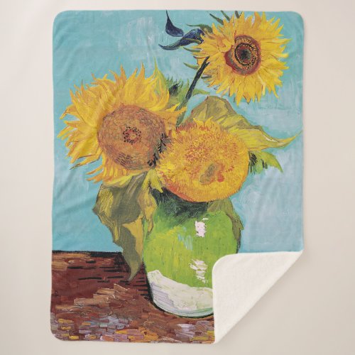 Vincent Van Gogh _ Three Sunflowers in a Vase Sherpa Blanket
