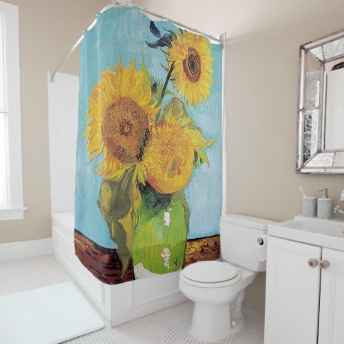 Vincent Van Gogh _ Three Sunflowers in a Vase Shower Curtain