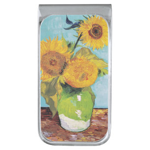 Vincent Van Gogh - Three Sunflowers in a Vase Silver Finish Money Clip