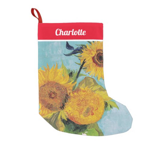 Vincent Van Gogh _ Three Sunflowers in a Vase Small Christmas Stocking