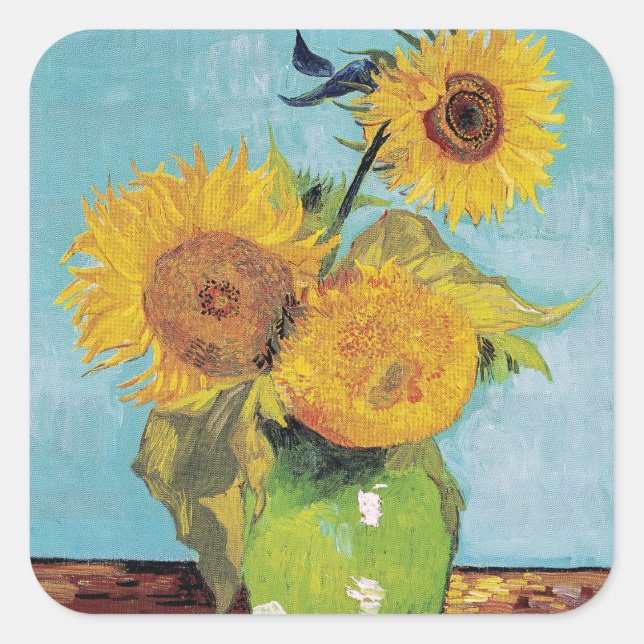 Vincent Van Gogh - Three Sunflowers in a Vase Square Sticker (Front)