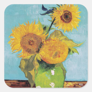 Vincent Van Gogh - Three Sunflowers in a Vase Square Sticker
