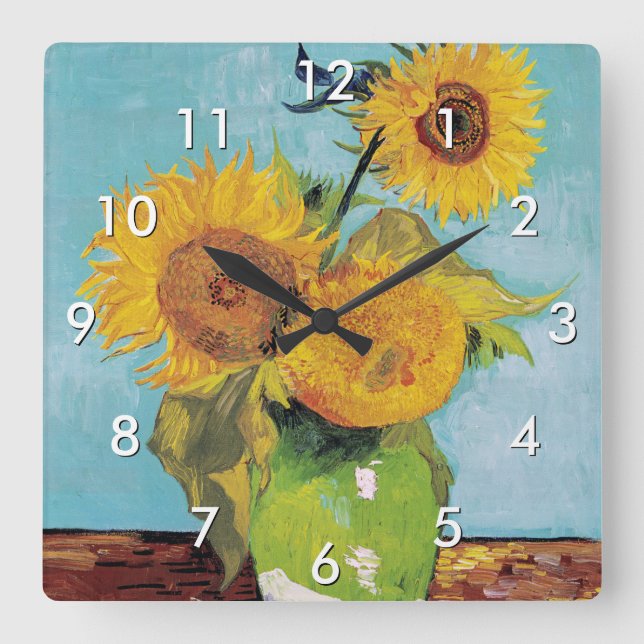 Vincent Van Gogh - Three Sunflowers in a Vase Square Wall Clock (Front)