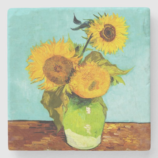 Vincent Van Gogh Three Sunflowers In A Vase Stone Coaster (Front)