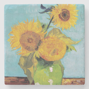 Vincent Van Gogh - Three Sunflowers in a Vase Stone Coaster