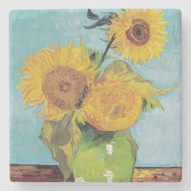 Vincent Van Gogh - Three Sunflowers in a Vase Stone Coaster (Front)