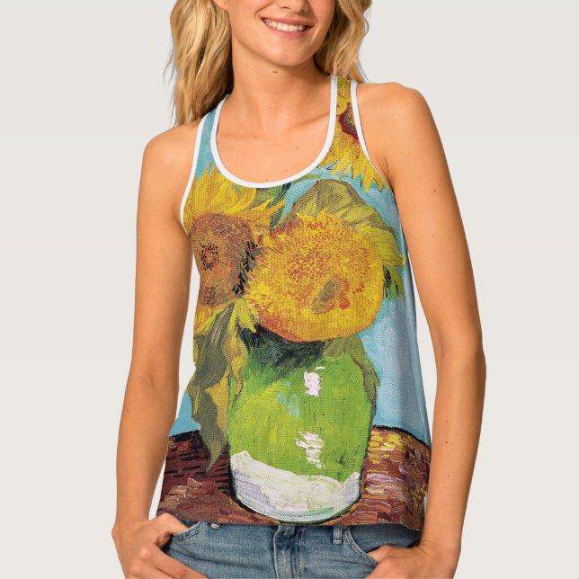 Vincent Van Gogh - Three Sunflowers in a Vase Tank Top (Front)