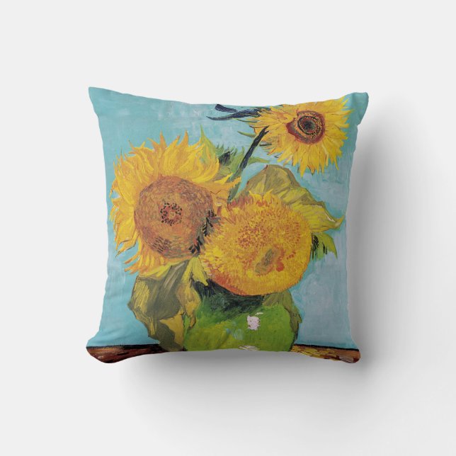 Vincent Van Gogh - Three Sunflowers in a Vase Throw Pillow (Front)