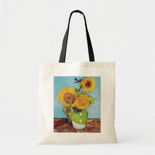 Vincent Van Gogh _ Three Sunflowers in a Vase Tote Bag