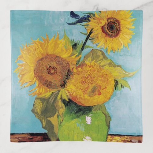 Vincent Van Gogh _ Three Sunflowers in a Vase Trinket Tray