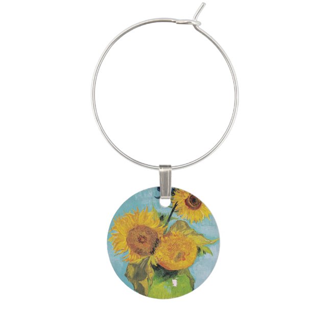 Vincent Van Gogh - Three Sunflowers in a Vase Wine Charm (Front)